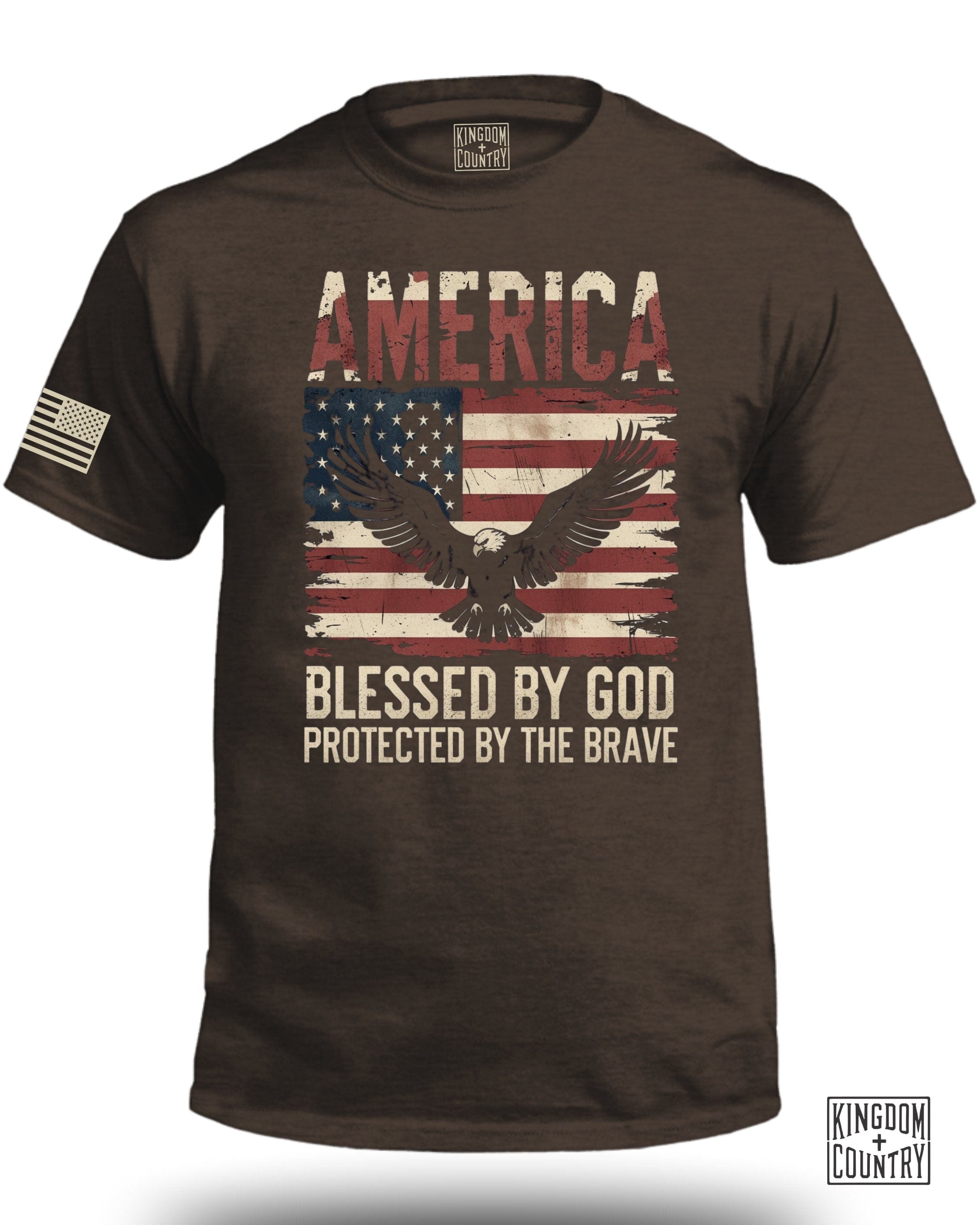 AMERICA Blessed By God Protected By Brave Front T-Shirt