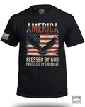 AMERICA Blessed By God Protected By Brave Front T-Shirt
