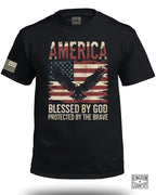 AMERICA Blessed By God Protected By Brave Front T-Shirt