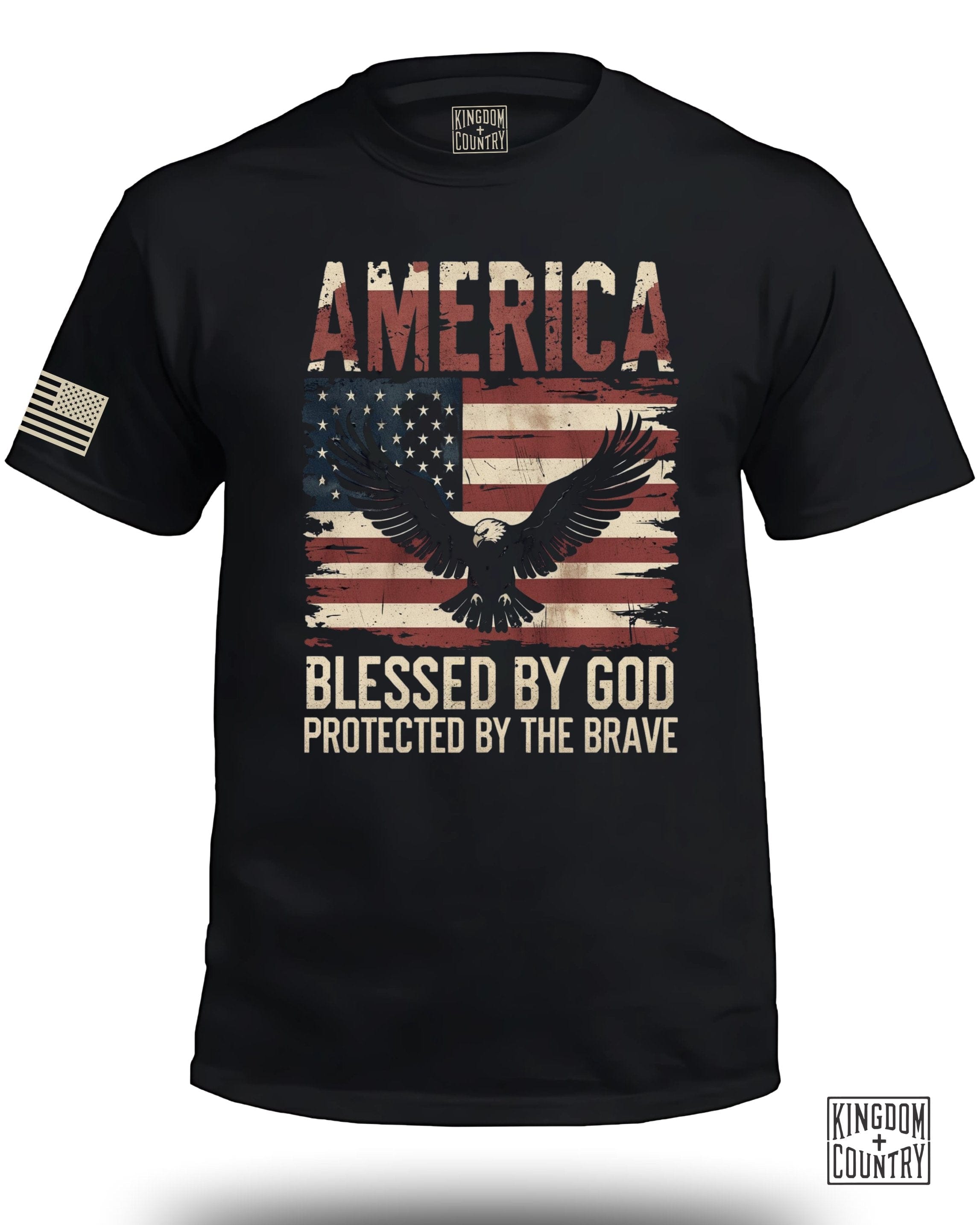 AMERICA Blessed By God Protected By Brave Front T-Shirt