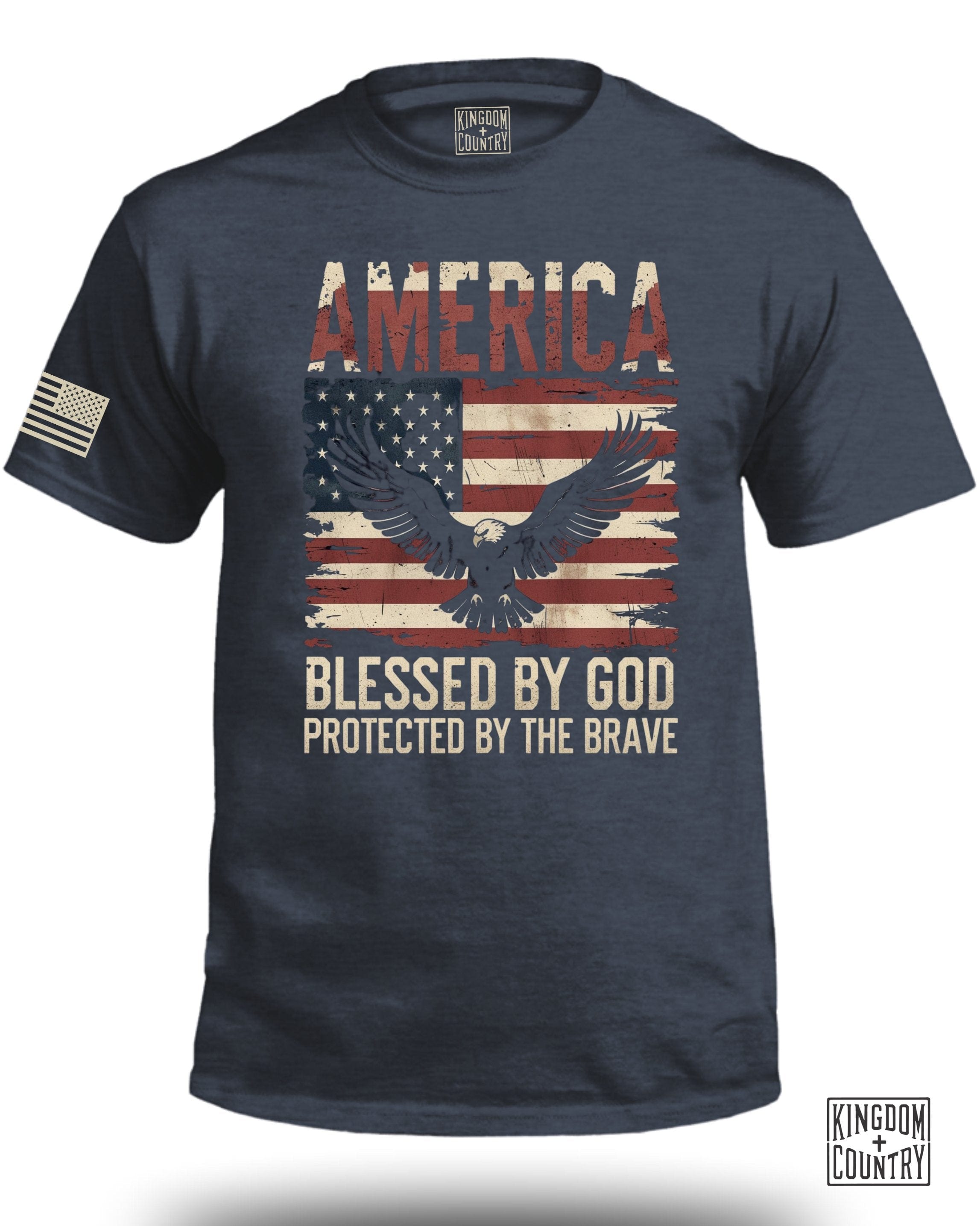 AMERICA Blessed By God Protected By Brave Front T-Shirt