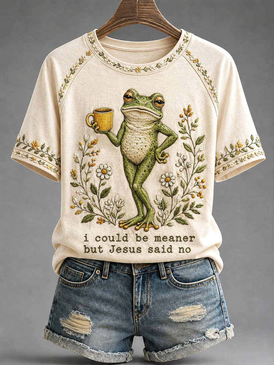 Women's 'I Could Be Meaner But Jesus Said No' Printed Casual T-Shirt