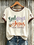 Women's faith-themed fun slogan pattern printed casual short-sleeve T-shirt