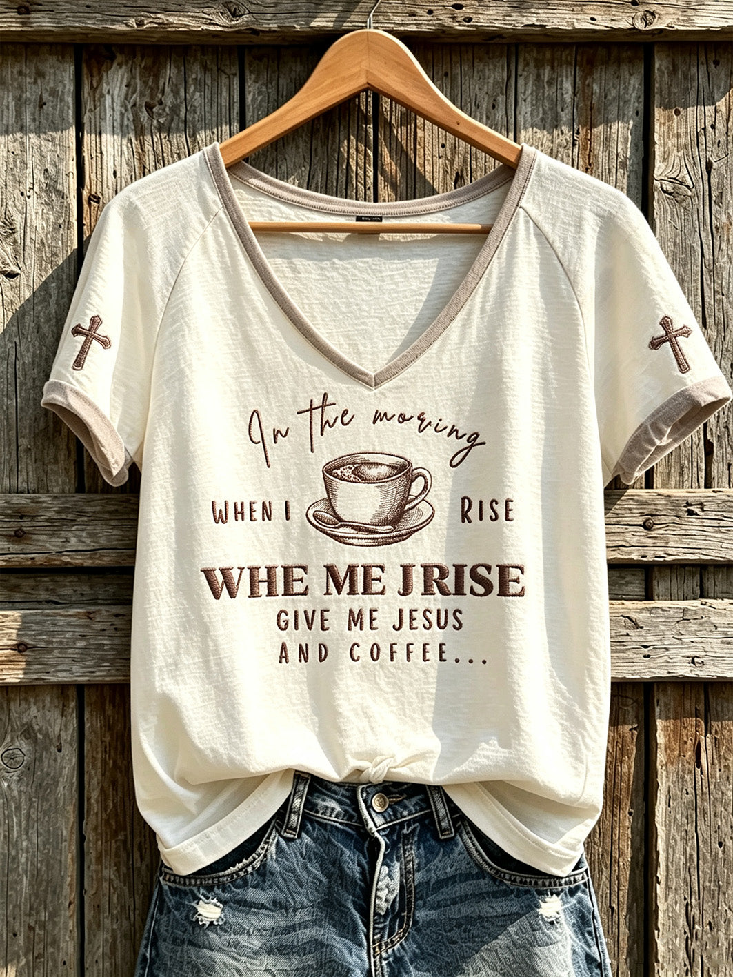 Women's faith-themed fun slogan pattern printed casual short-sleeve T-shirt